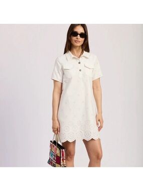 En Saison White Eyelet Polo Mini Dress